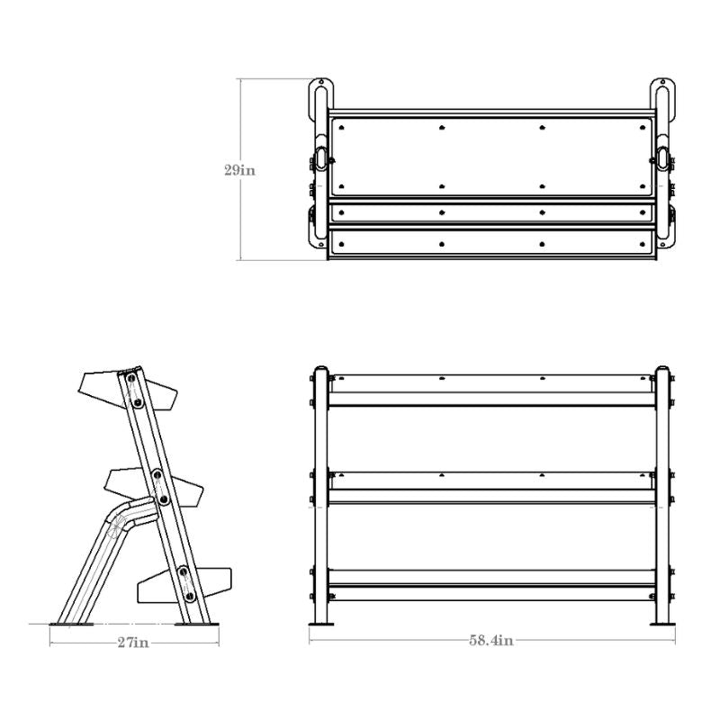 TKO Strength 3-Tier Adjustable Tray Rack Dimensions