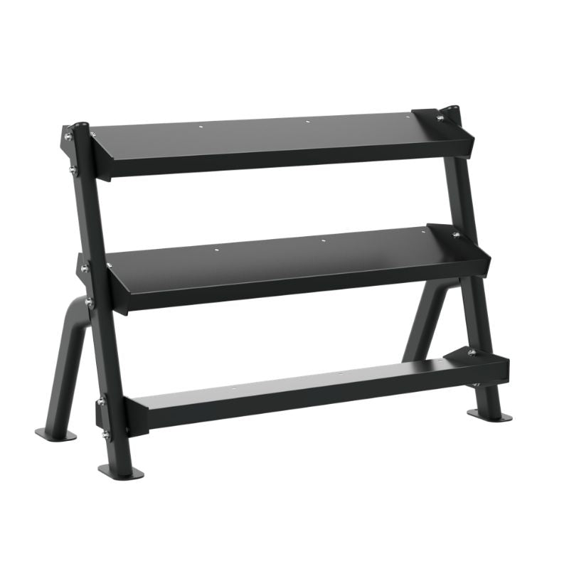 TKO Strength 3-Tier Adjustable Tray Rack Side Angled View