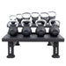 TKO Strength 5–50 lb Rubber Kettlebell Set with 2-Tier Rack - S859-KBR5-50 Front View