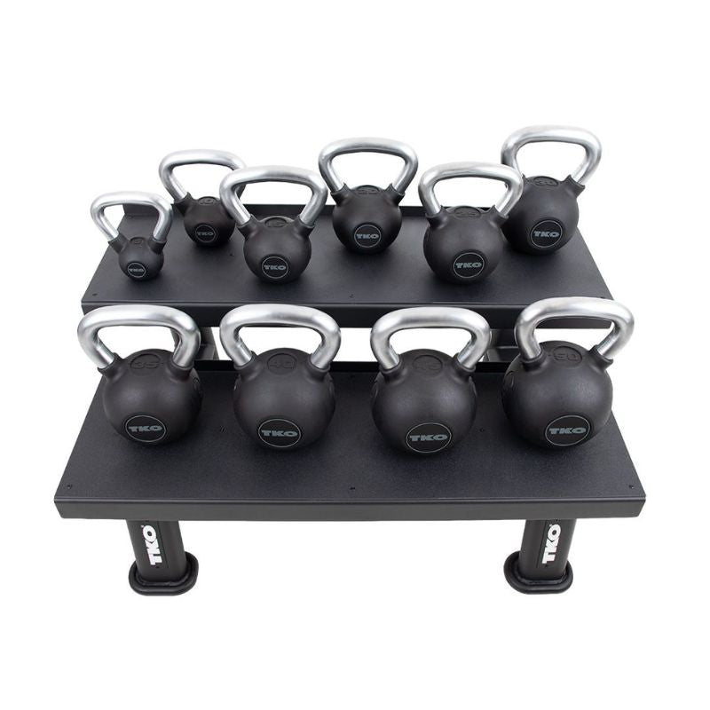 TKO Strength 5–50 lb Rubber Kettlebell Set with 2-Tier Rack - S859-KBR5-50 Top View