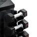 TKO Strength 8 PAIR VERTICAL DUMBBELL RACK (Black) - 826VDR8-BK close up details of 5.lb and 7.5 lb dumbbells