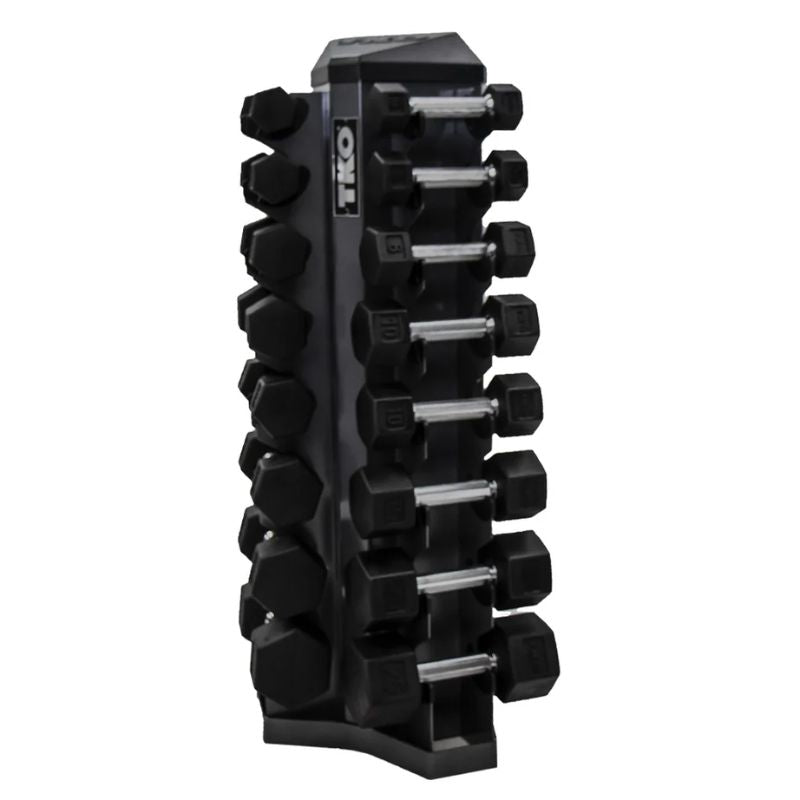TKO Strength 8 PAIR VERTICAL DUMBBELL RACK (Black) - 826VDR8-BK with 3-25lb Dumbbells