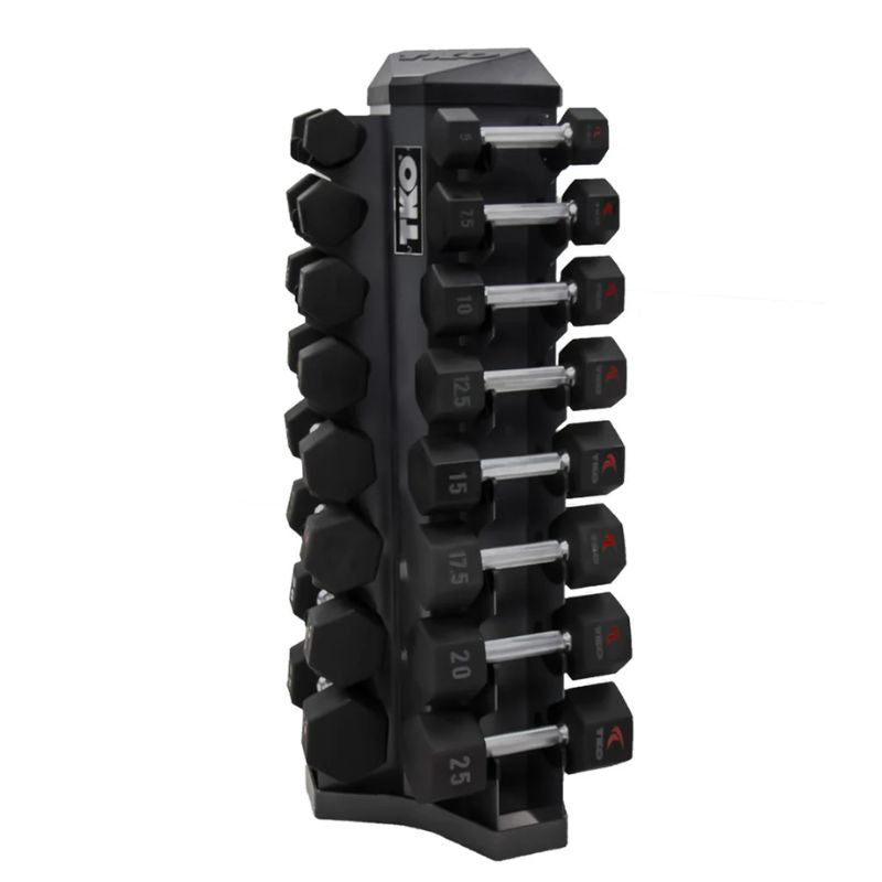 TKO Strength 8 PAIR VERTICAL DUMBBELL RACK (Black) - 826VDR8-BK with 5-25lb Dumbbell Set