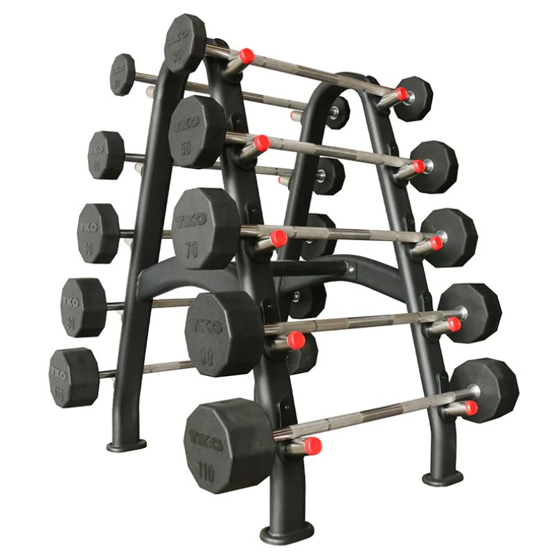 TKO Strength Barbell Rack for Rubber Barbells - 846BBR-BK with 20-110lb Set of Fixed Straight Barbell
