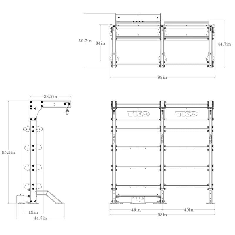 TKO Strength Freestanding Double Bay - DB-DSUB-8FS Dimensions