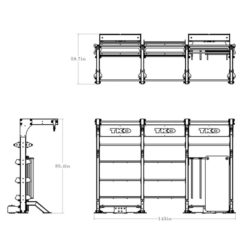 TKO Strength Freestanding Triple Bay - DB-TSUB-8FS Dimensions