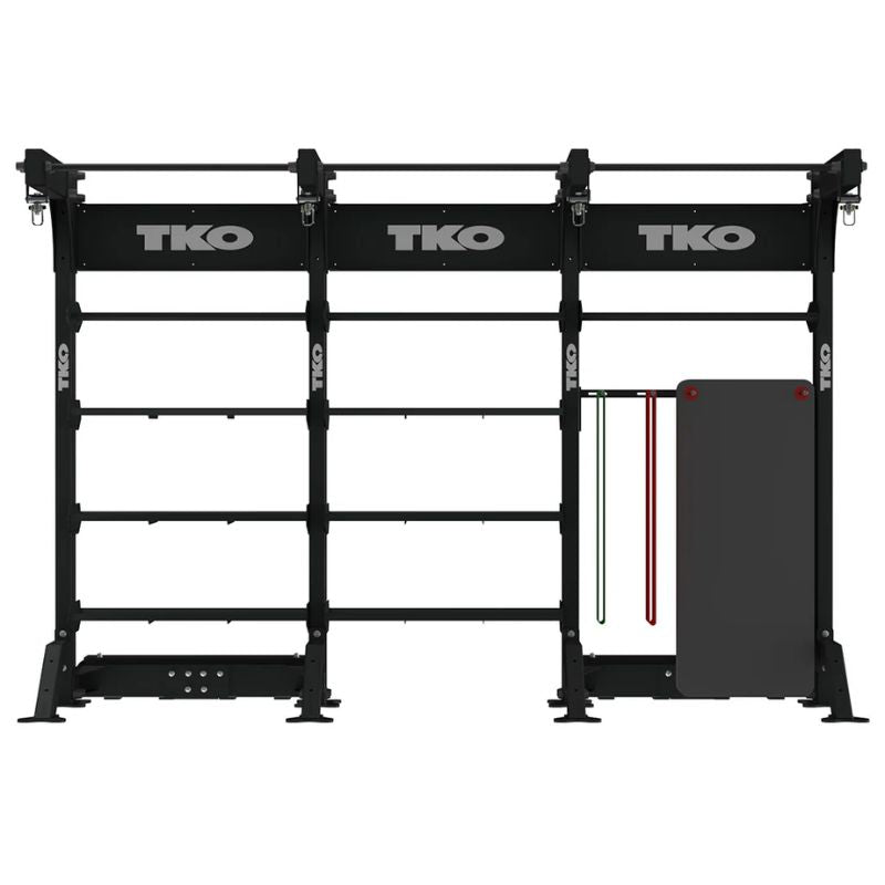 TKO Strength Freestanding Triple Bay - DB-TSUB-8FS Front view  with mats and Rack