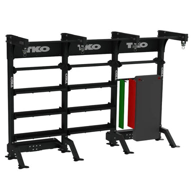 TKO Strength Freestanding Triple Bay - DB-TSUB-8FS Side View with mats and rack