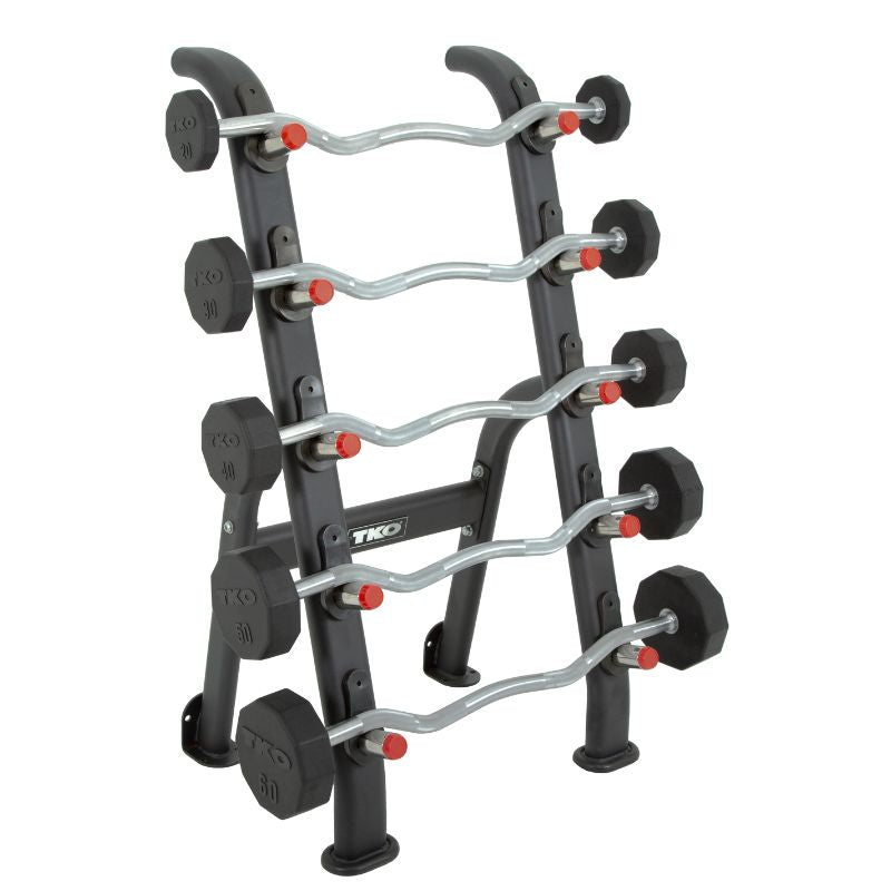 TKO Strength Half Barbell Rack for Rubber Barbells - 845BBR-BK with 20-60lb Fixed Curl Barbell Set