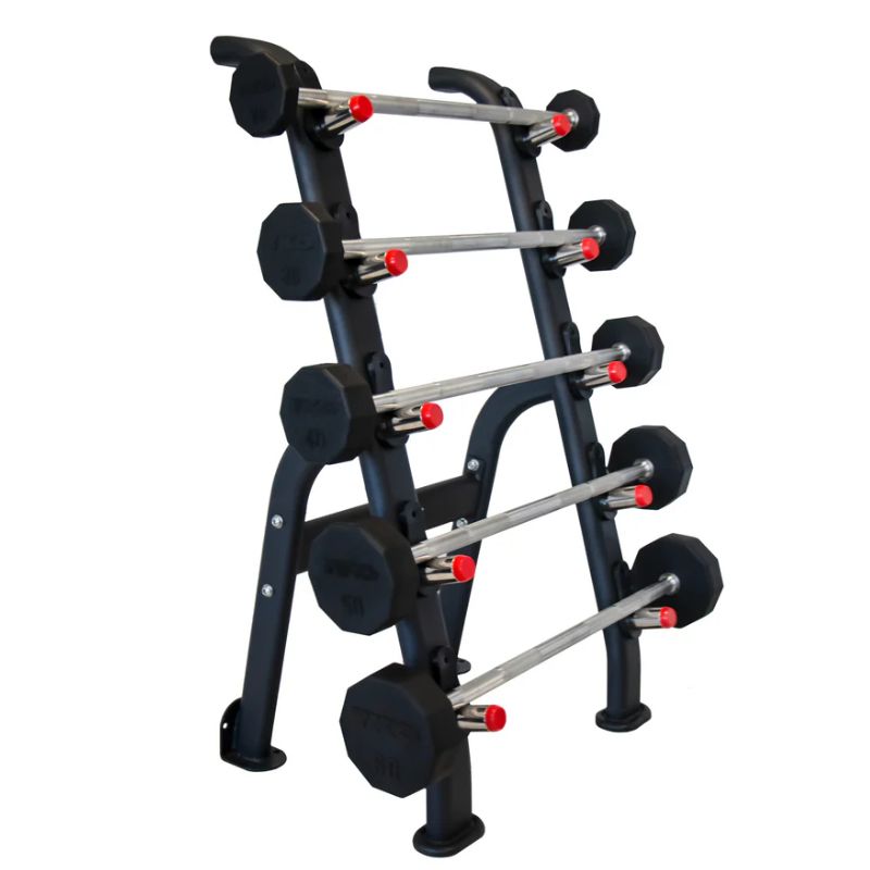 TKO Strength Half Barbell Rack for Rubber Barbells - 845BBR-BK with 20-60lb Fixed Straight Barbell Set