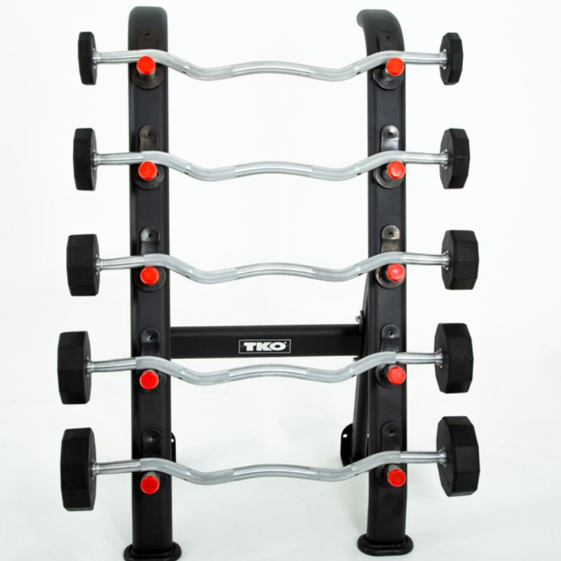 TKO Strength Half Barbell Rack for Rubber Barbells - 845BBR-BK with 20-60lb Front Fixed Curl Barbell Set