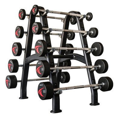 TKO 20-110lb Signature Urethane Straight Barbell Set with Rack