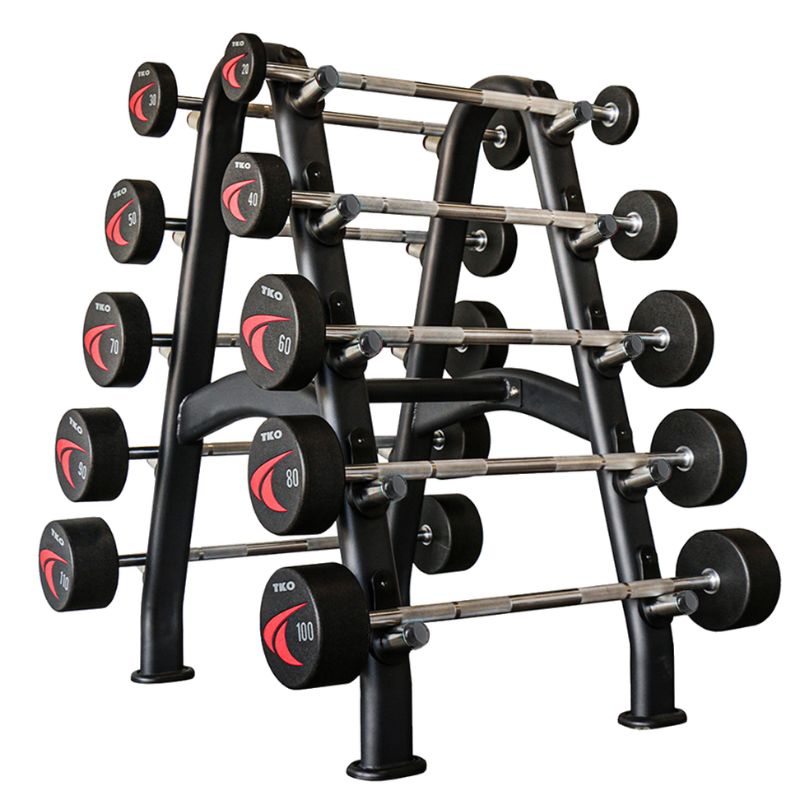 TKO 20-110lb Signature Urethane Straight Barbell Set with Rack
