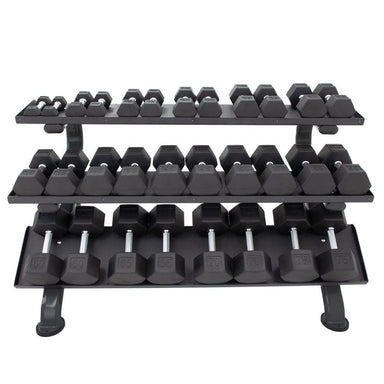 TKO 5-75lb Rubber Hex Dumbbell Set with Rack - S890-TXRE15 on a white background