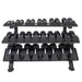 TKO 5-75lb Rubber Hex Dumbbell Set with Rack - S890-TXRE15 on a white background