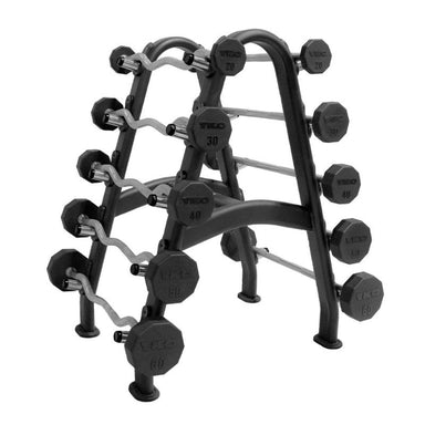 TKO Rubber Fixed Straight & Curl Barbell Combo Set with Rack
