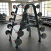 TKO S846-805807 20-60lb  Rubber Straight & Curl Barbell with Barbell Rack in Gym
