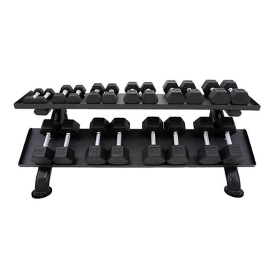 TKO S889-TXUA10 5-50lb Urethane Hex Dumbbell set with Rack Front View 