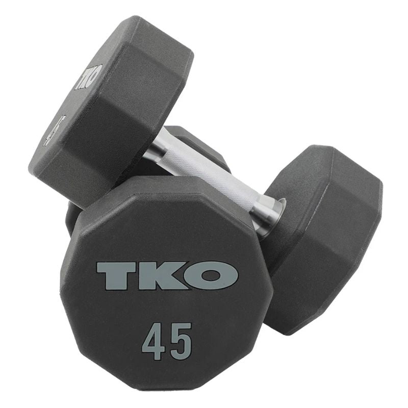 TKO Strength 10-Sided Urethane Dumbbell Set with Shelf Rack
