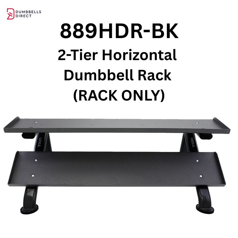 TKO Strength 2-Tier Horizontal Dumbbell Rack for Hex Dumbbells - 889HDR-BK Empty Rack