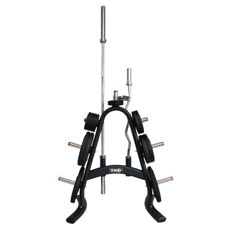 TKO Strength 255lb Rubber Olympic Plate Set with Plate Tree - S843-OR255 With Bar