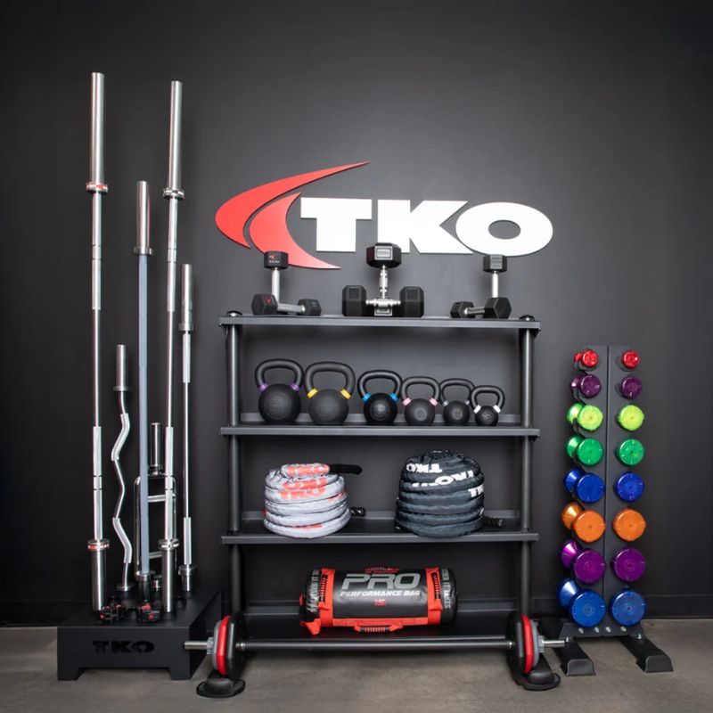TKO Strength 4 Tier Universal Vertical Storage Rack - 895KR-4B inside Gym