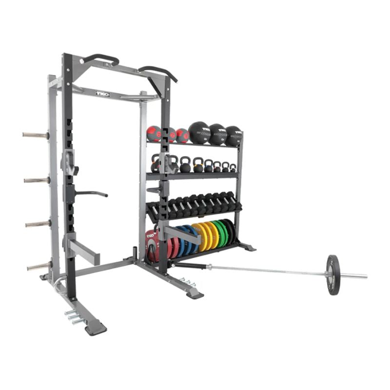 TKO Strength Half Rack with Storage - 921HR-STRG with free weights and bars