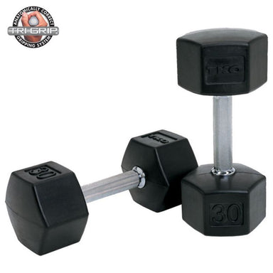 TKO Strength  Tri-Grip Rubber Hex Dumbbell  30 lbs Pair
