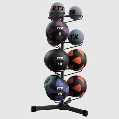 TROY WALL BALL RACK W_MIX OF MEDICINE BALLS AND WALL BALLS Set on a white background