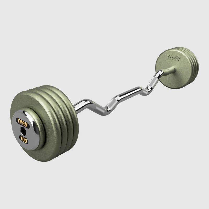 TROY Fixed Barbell Pro Style Curl Barbell with Chrome Endcaps