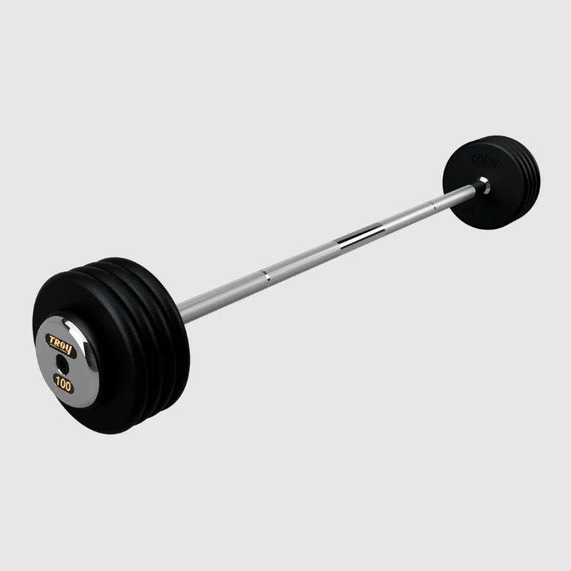 TROY Fixed Barbell Pro Style 100 lb Straight Barbell with Chrome Endcaps - Black _ PFB-C