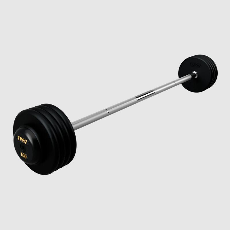 TROY Fixed Barbell Pro Style 100 lb Straight Barbell with Rubber Endcaps - Black _ PFB-R