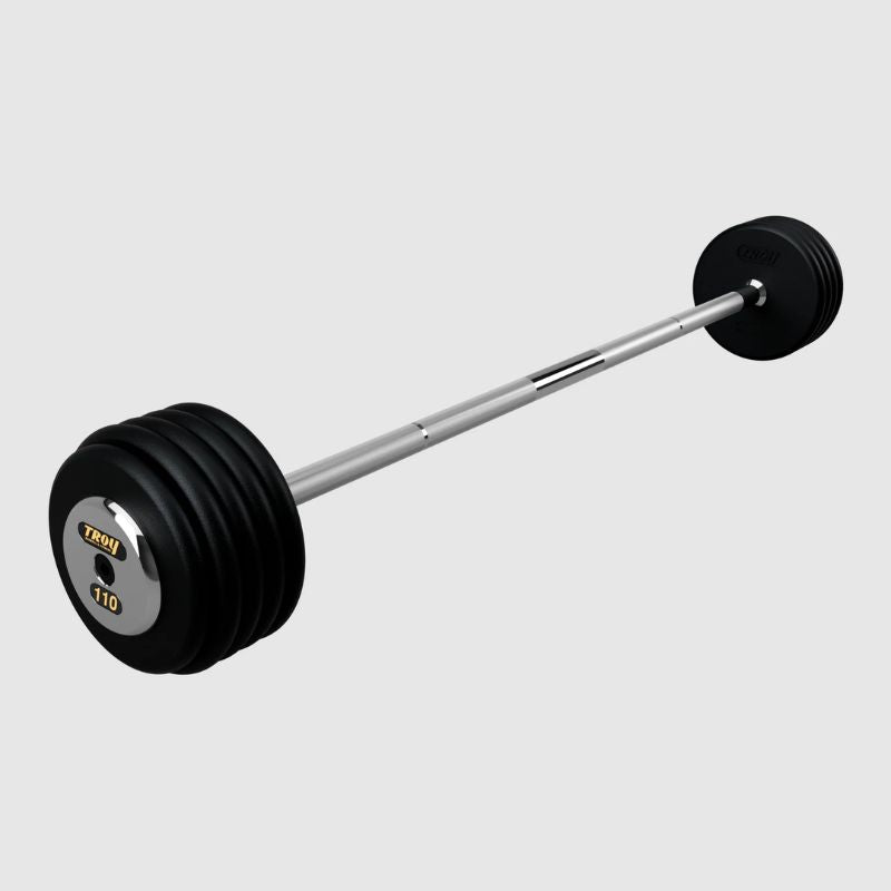 TROY Fixed Barbell Pro Style 110 lb Straight Barbell with Chrome Endcaps - Black _ PFB-C