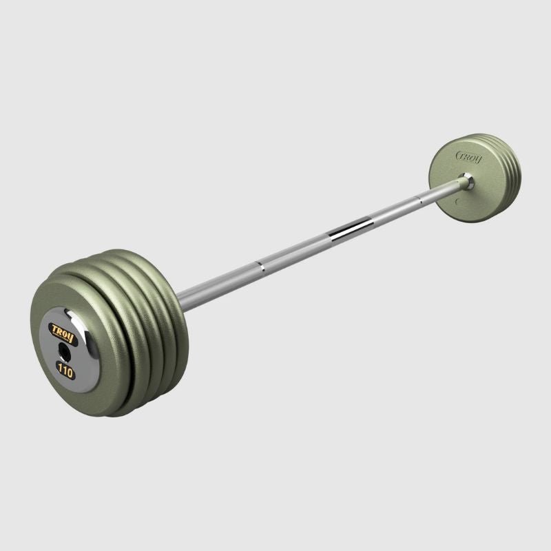 TROY Fixed Barbell Pro Style 110 lb Straight Barbell with Chrome Endcaps - Hammertone _ HFB-C