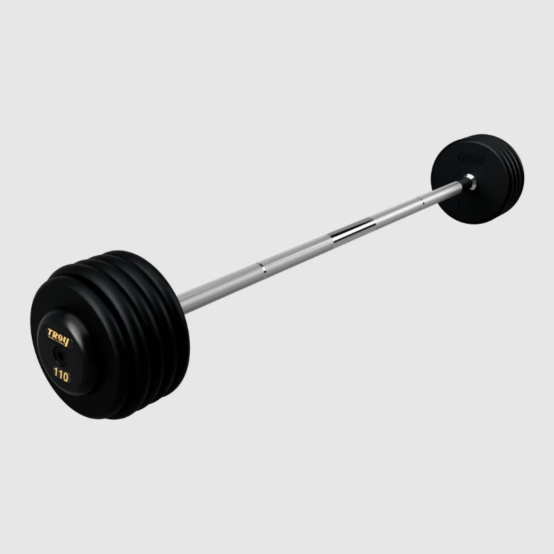 TROY Fixed Barbell Pro Style Straight Barbell Set with Rubber