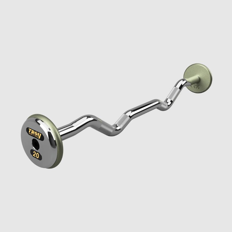 TROY Fixed Barbell Pro Style Curl Barbell Set with Chrome Endcaps