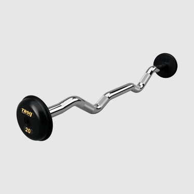 TROY Fixed Barbell Pro Style 20 lb Curl Barbell with Rubber Endcaps - Black _ PZB-R
