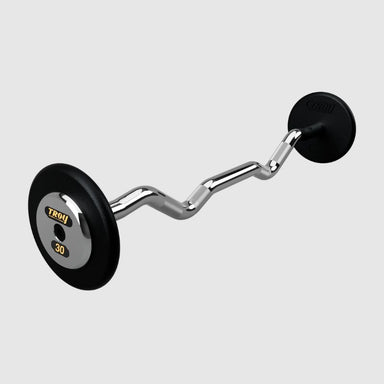 TROY Fixed Barbell Pro Style 30 lb Curl Barbell with Chrome Endcaps - Black _ PZB-C
