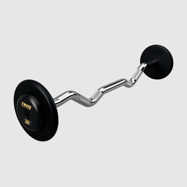 TROY Fixed Barbell Pro Style 30 lb Curl Barbell with Rubber Endcaps - Black _ PZB-R