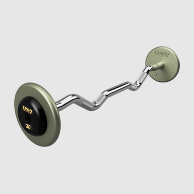 TROY Fixed Barbell Pro Style 30 lb Curl Barbell with Rubber Endcaps - Hammertone _ HZB-R