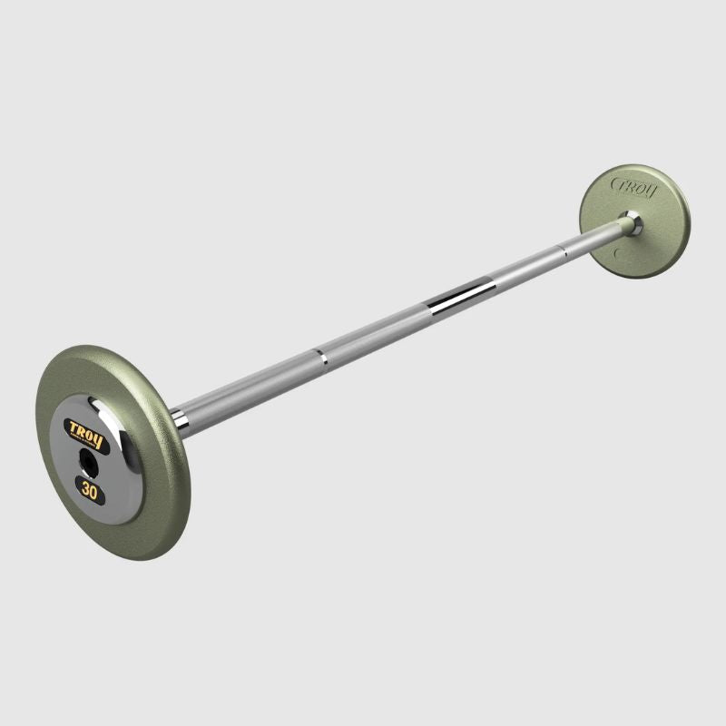 TROY Fixed Barbell Pro Style 30 lb Straight Barbell with Chrome Endcaps - Hammertone _ HFB-C
