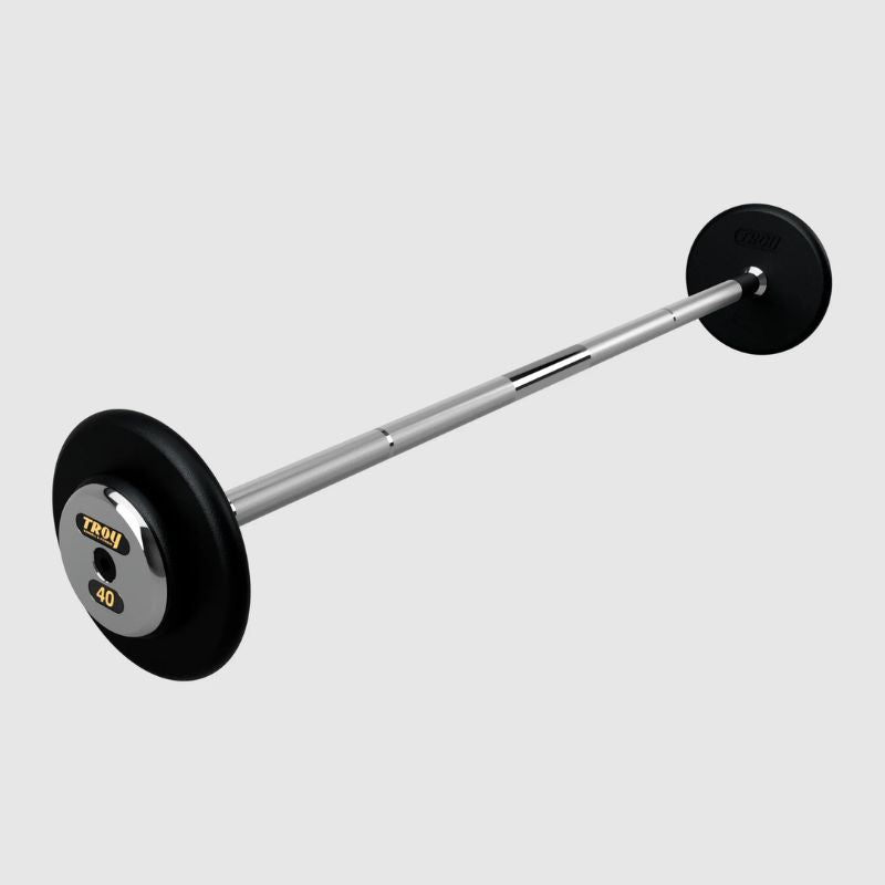TROY Fixed Barbell Pro Style 40 lb Straight Barbell with Chrome Endcaps - Black _ PFB-C