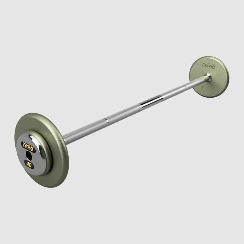 TROY Fixed Barbell Pro Style 40 lb Straight Barbell with Chrome Endcaps - Hammertone _ HFB-C