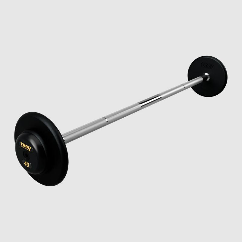 TROY Fixed Barbell Pro Style 40 lb Straight Barbell with Rubber Endcaps - Black _ PFB-R