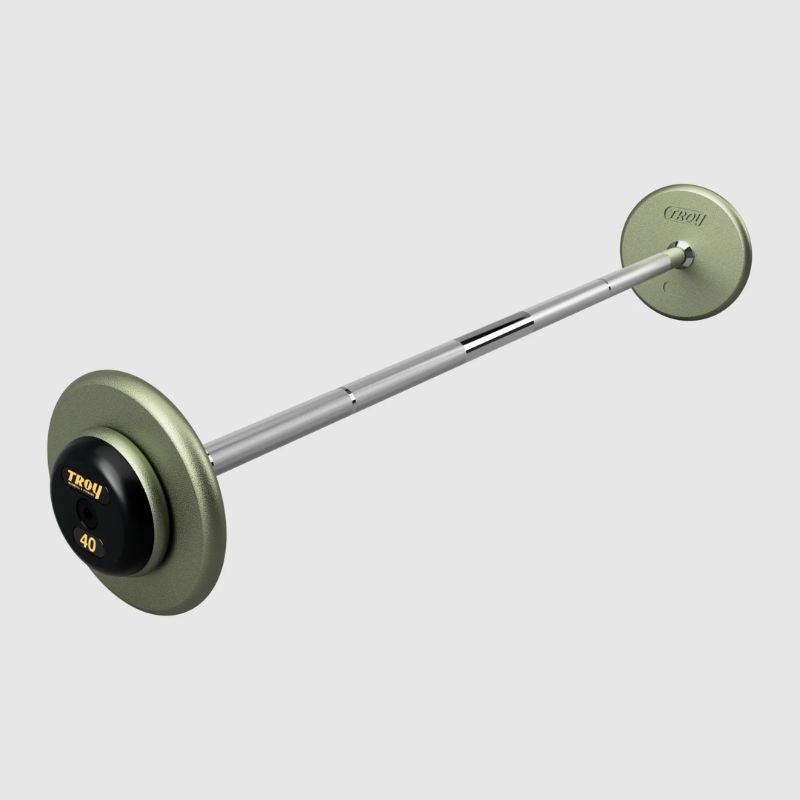 TROY Fixed Barbell Pro Style 40 lb Straight Barbell with Rubber Endcaps - Hammertone _ HFB-R