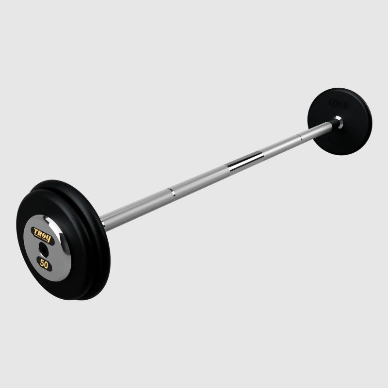 TROY Fixed Barbell Pro Style 50 lb Straight Barbell with Chrome Endcaps - Black _ PFB-C