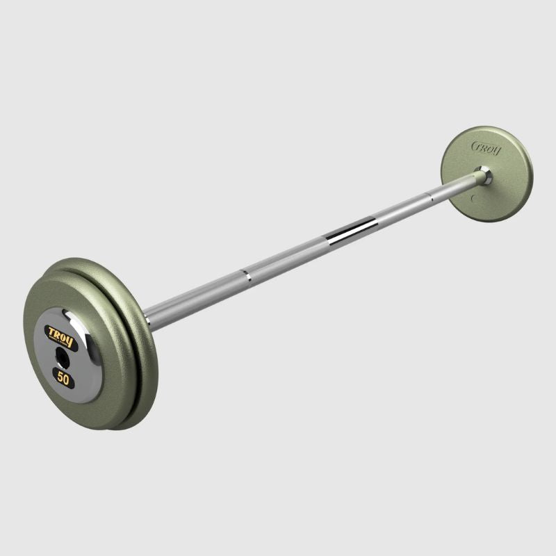 TROY Fixed Barbell Pro Style 50 lb Straight Barbell with Chrome Endcaps - Hammertone _ HFB-C