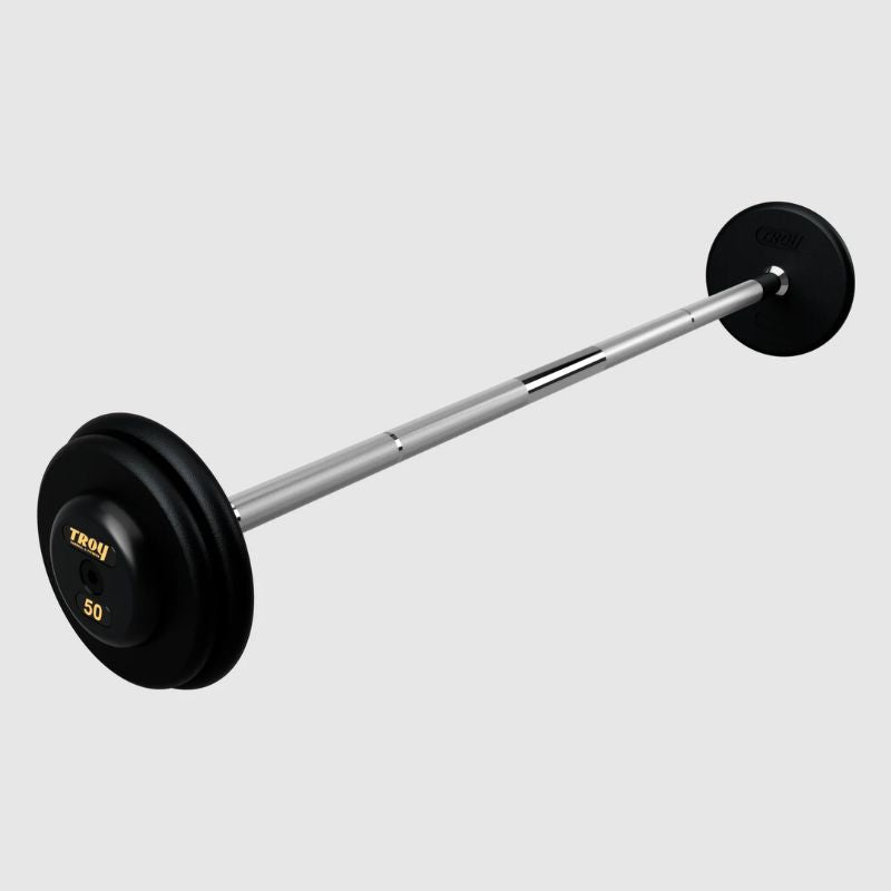 TROY Fixed Barbell Pro Style 50 lb Straight Barbell with Rubber Endcaps - Black _ PFB-R