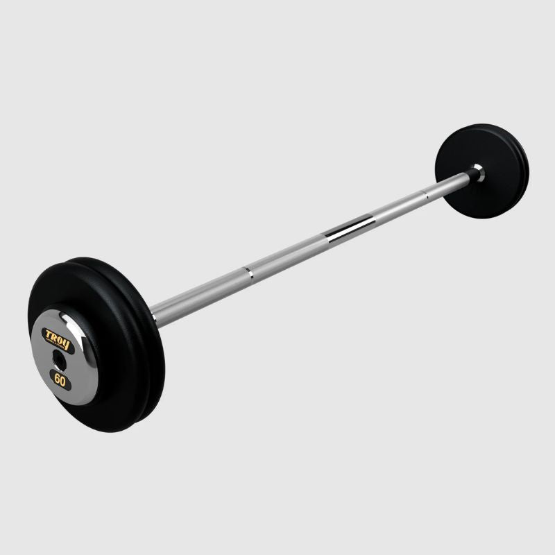 TROY Fixed Barbell Pro Style 60 lb Straight Barbell with Chrome Endcaps - Black _ PFB-C