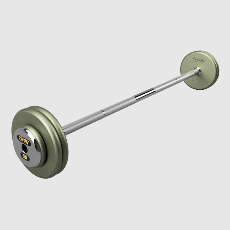 TROY Fixed Barbell Pro Style 60 lb Straight Barbell with Chrome Endcaps - Hammertone _ HFB-C